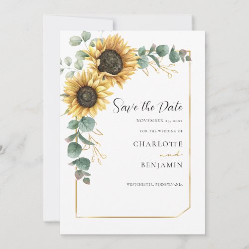 Floral Sunflower Eucalyptus Wedding Save The Date
