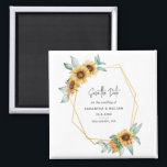 Floral Sunflower Eucalyptus Wedding Save The Date Magnet<br><div class="desc">Plan your perfect wedding this season with our bright sunflower theme save the date cards. Featuring sunflower bloom and gold effect geometric frame, this card can be easily customized for your special occasion such as a bridal shower, engagement party, birthday party, anniversaries, family reunions, and any special occasion you have...</div>