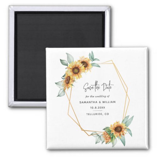 Floral Sunflower Eucalyptus Wedding Save The Date Magnet