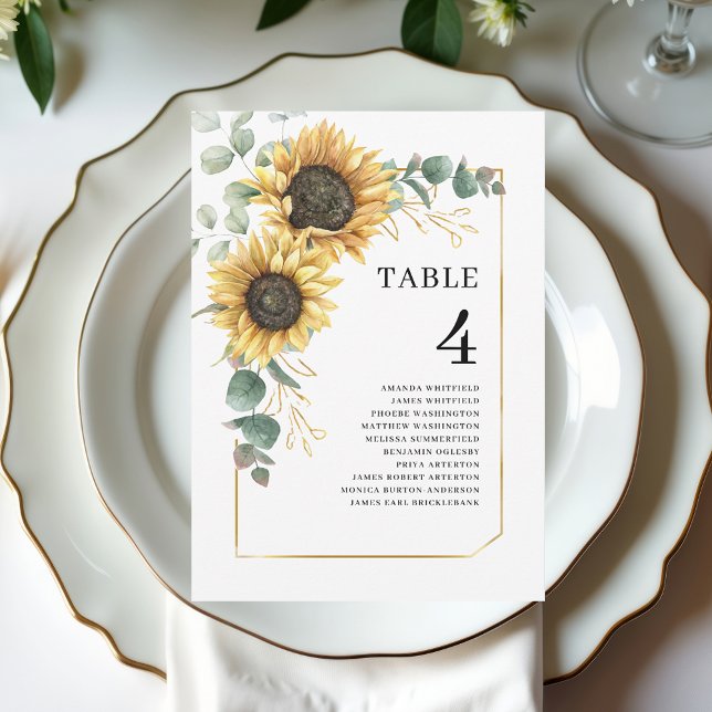 Floral Sunflower Eucalyptus Wedding Table Number 4 (Floral Sunflower Eucalyptus Wedding Table Number 4)