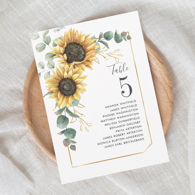 Floral Sunflower Eucalyptus Wedding Table Number 5 (Floral Sunflower Eucalyptus Wedding Reception Table Number 5)