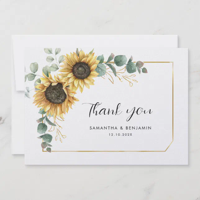 Floral Sunflower Eucalyptus Wedding Thank You Card | Zazzle