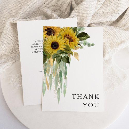 Floral Sunflower Eucalyptus Wedding Thank You Card