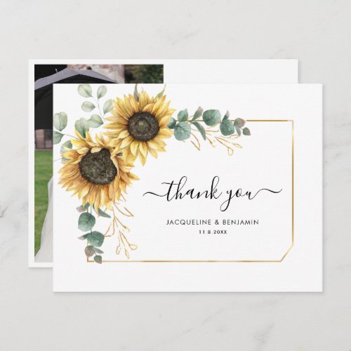 Floral Sunflower Eucalyptus Wedding Thank You Card