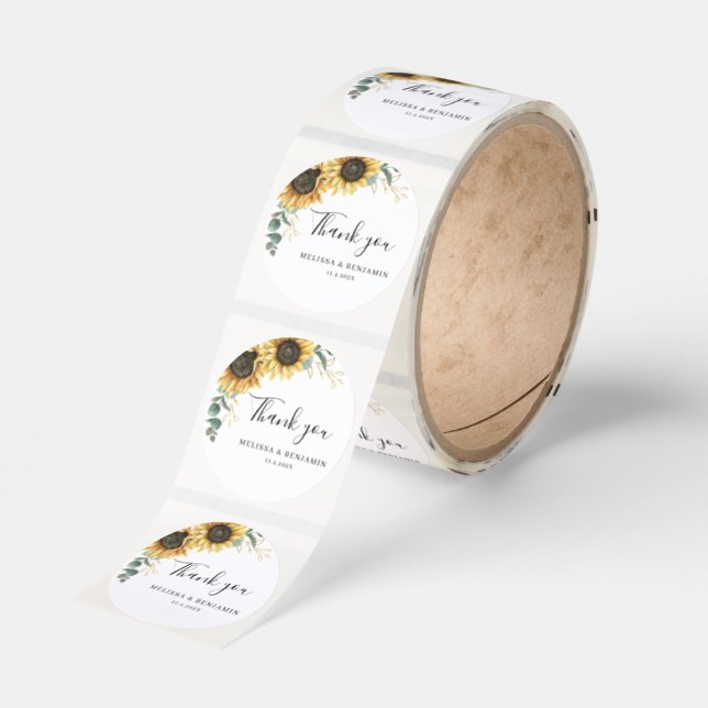 Floral Sunflower Eucalyptus Wedding Thank You Classic Round Sticker (Roll)