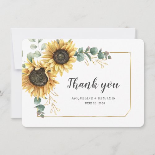Floral Sunflower Eucalyptus Wedding Thank You Note Card