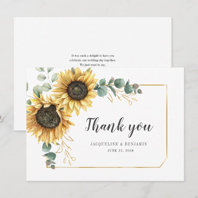 Floral Sunflower Eucalyptus Wedding Thank You Note Card (Front/Back)