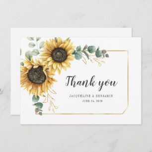 Floral Sunflower Eucalyptus Wedding Thank You Note Card