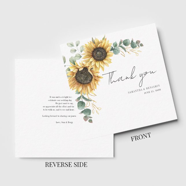 Floral Sunflower Eucalyptus Wedding Thank You Note Card (Floral Sunflower Eucalyptus Wedding Thank You Note Card)