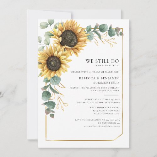 Floral Sunflower Eucalyptus Wedding Vow Renewal Invitation