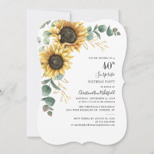 Floral Sunflower Floral Eucalyptus 40th Birthday Invitation