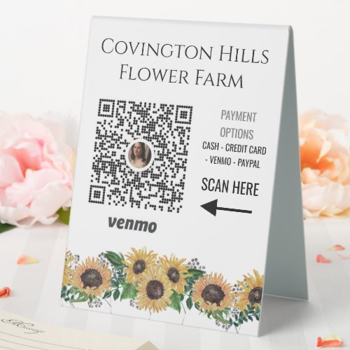 Floral Sunflower Flower Farm Venmo Pay Here Sign 