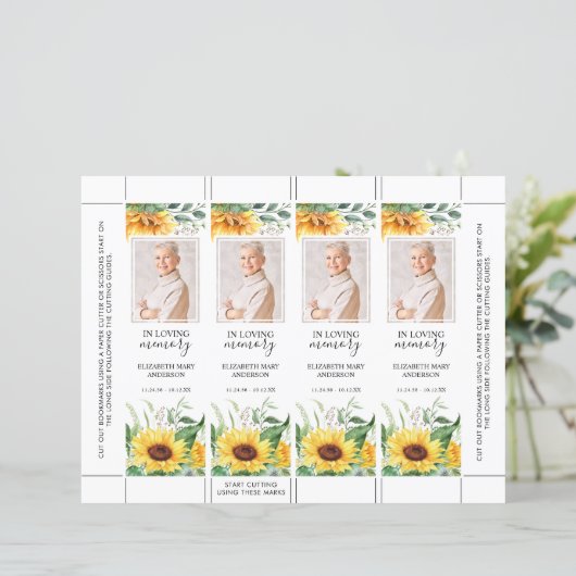 Floral Sunflower Funeral Bookmark (Standing Front)