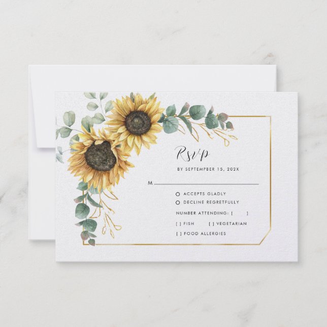 Floral Sunflower Geometric Eucalyptus Greenery RSVP Card (Front)
