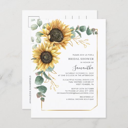 Floral Sunflower Geometric Modern Bridal Shower Invitation Postcard