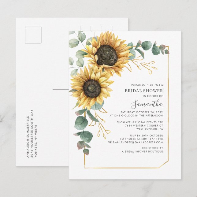 Floral Sunflower Geometric Modern Bridal Shower Invitation Postcard (Front/Back)