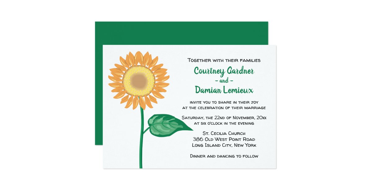 Floral Sunflower Green Flower Summer Fall Wedding Invitation