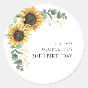 Floral Sunflower Greenery 50th Birthday Classic Round Sticker