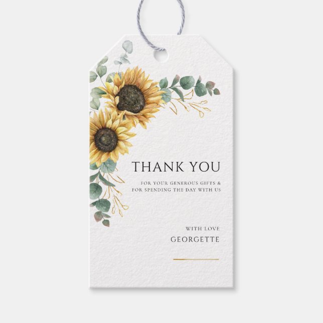 Floral Sunflower Greenery 50th Birthday Gift Tags (Front)