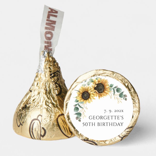 Floral Sunflower Greenery 50th Birthday Hershey®'s Kisses® (Front)