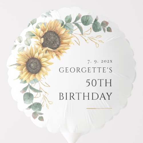 Floral Sunflower Greenery 50th Birthday Party Balloon