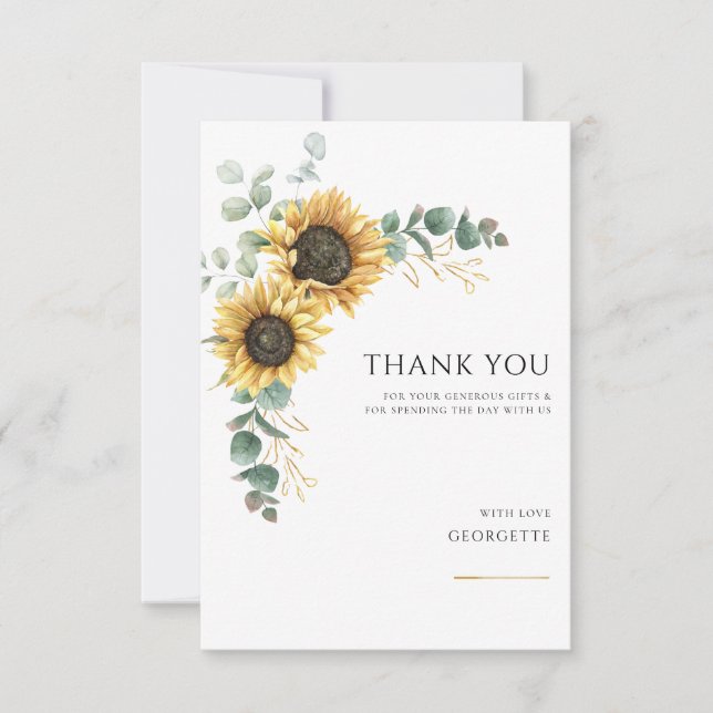 Floral Sunflower Greenery 50th Birthday Thank You Card (Front)