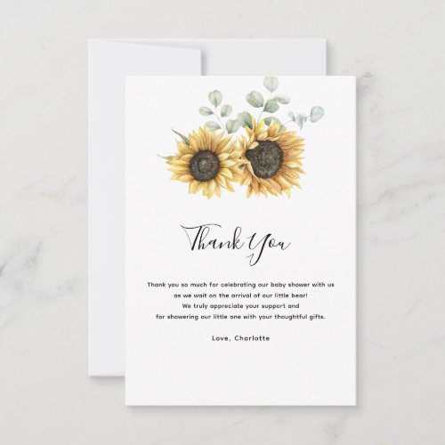 Floral Sunflower Greenery Baby Shower Thank You Card