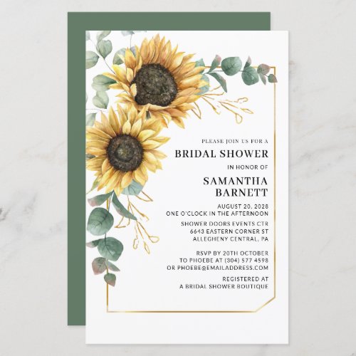 Floral Sunflower Greenery Bridal Shower Invitation