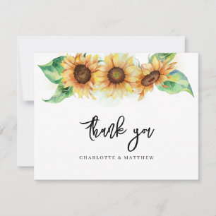 Floral Sunflower Greenery Elegant Bridal Shower Thank You Card