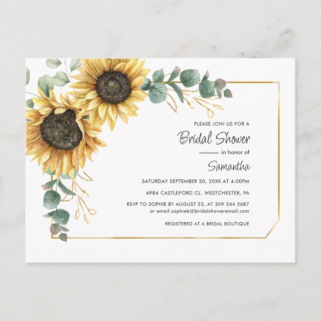 Floral Sunflower Greenery Geometric Bridal Shower Invitation Postcard (Front)