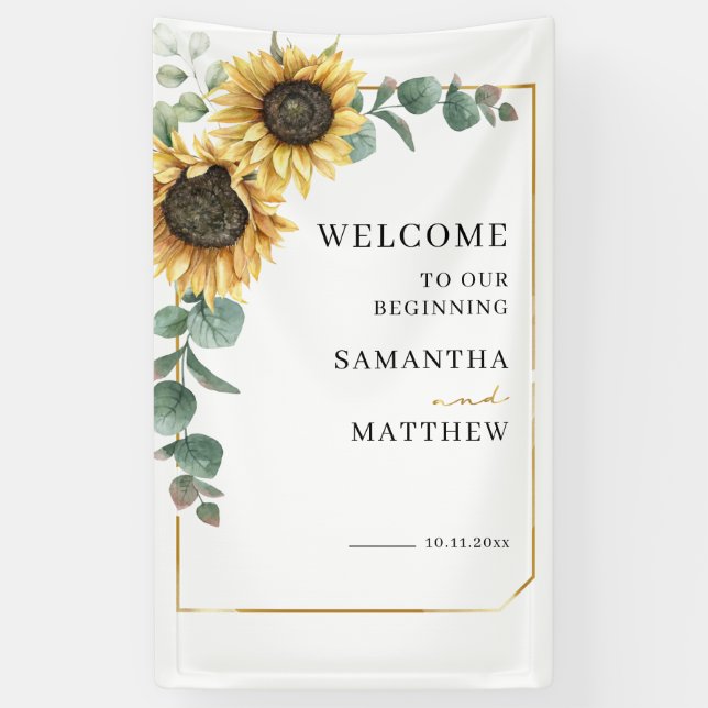 Floral Sunflower Greenery Geometric Wedding Banner (Vertical)