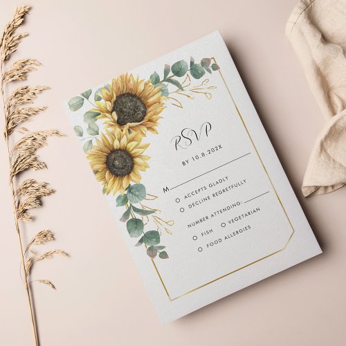 Floral Sunflower Greenery Geometric Wedding RSVP Card