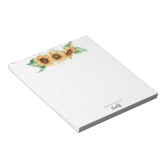 Floral Sunflower Greenery Script Botanical Notepad (Angled)