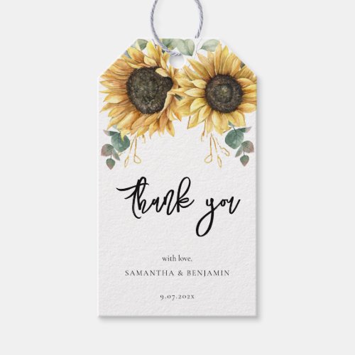 Floral Sunflower Greenery Script Wedding Thank You Gift Tags