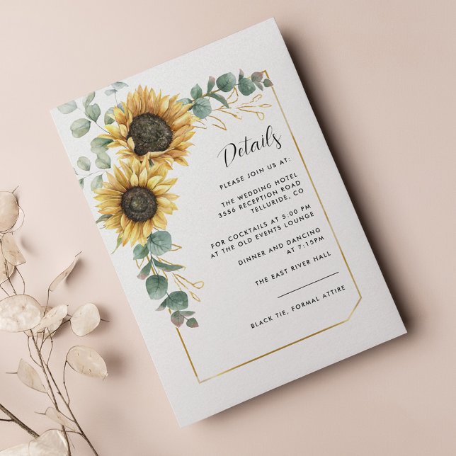 Floral Sunflower Greenery Wedding Details Enclosure Card (Sunflower Eucalyptus Botanical Wedding Details Enclosure Card)