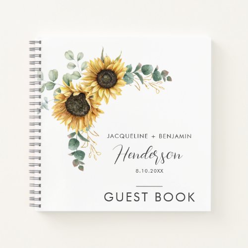 Floral Sunflower Greenery Wedding Guest Notebook