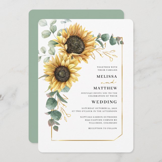 Floral Sunflower Greenery Wedding Invitation (Front/Back)