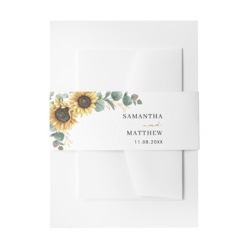 Floral Sunflower Greenery Wedding Invitation Belly Band