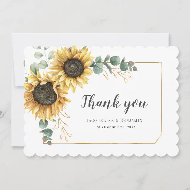 Floral Sunflower Greenery Wedding Thank You Note Card | Zazzle