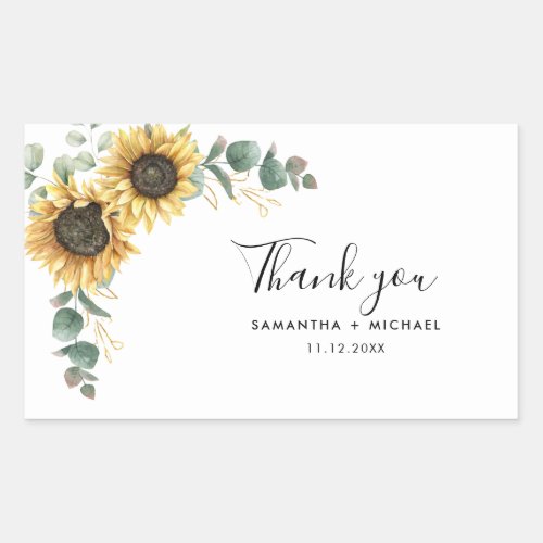 Floral Sunflower Greenery Wedding Thank You Rectangular Sticker
