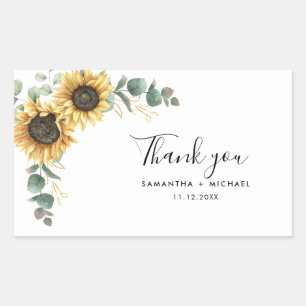 Floral Sunflower Greenery Wedding Thank You Rectangular Sticker