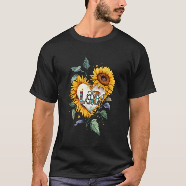 Floral Sunflower Heart L&D Labor and Delivery Nurs T-Shirt (Front)