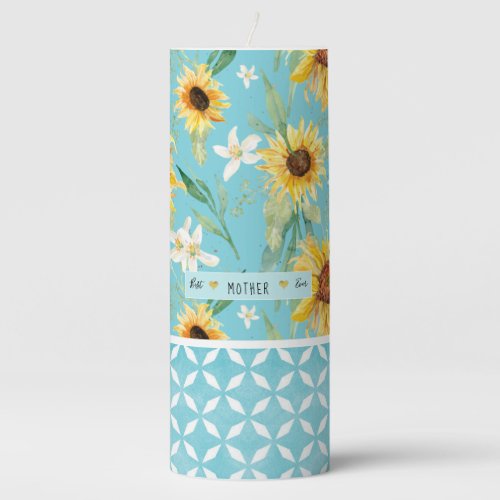 Floral Sunflower Hearts Best Mother Ever Flowers Pillar Candle