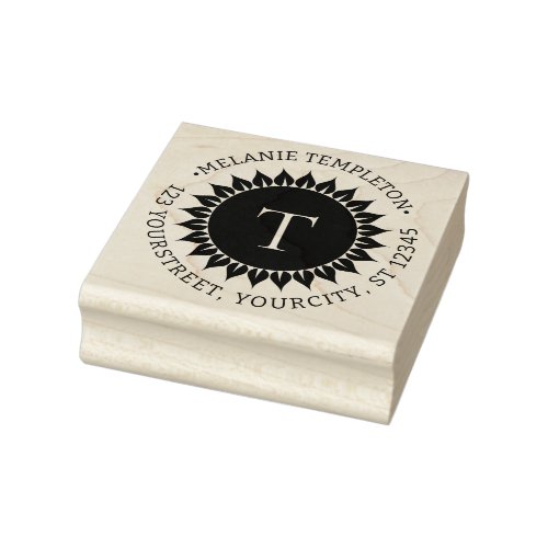 Floral Sunflower Name Address 1 Initial Round Rubb Rubber Stamp