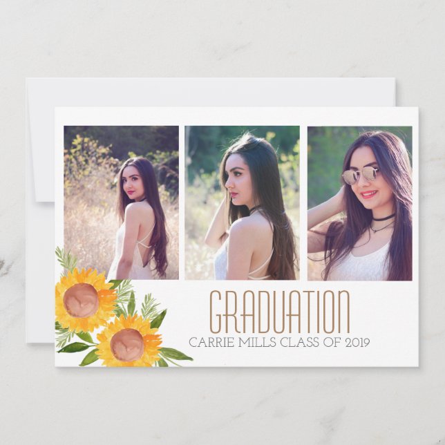 Floral sunflower photo graduation invitation (Front)
