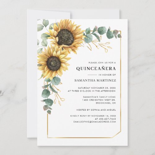 Floral Sunflower Quinceanera 15th Birthday Party Invitation