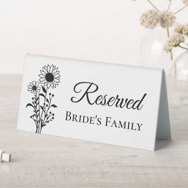 Floral Sunflower Reserved Brides Family Wedding Table Tent (In SItu (Table))