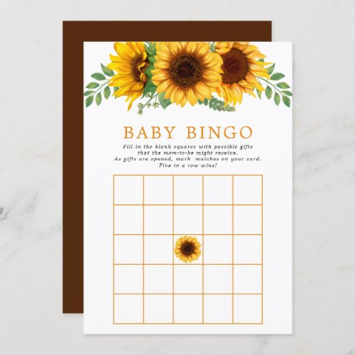 Floral Sunflower Rustic Baby Shower Bingo Game Invitation