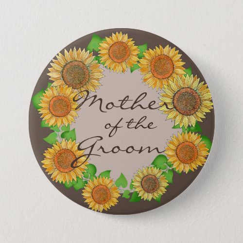  Floral Sunflower Rustic Taupe Mother of the Groom Button