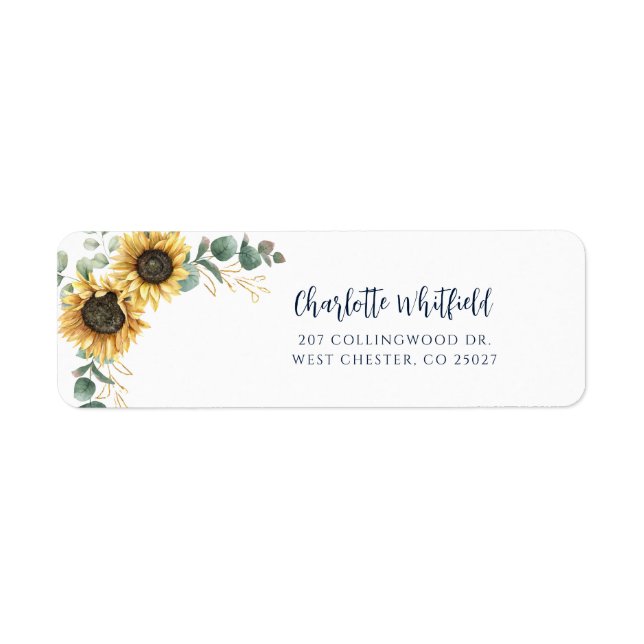 Floral Sunflower Script Return Address Label (Front)